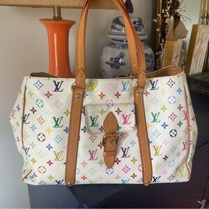 Louis Vuitton White/Rainbow Logo Murakami Aurelia GM Monogram Tote